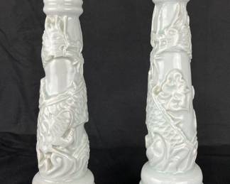 Dragon Motif Celadon Candlesticks