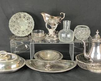 Silverplate Tableware and Glassware Assortment