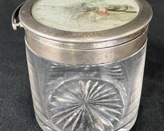 English Sterling Silver Shaving Jar with Equestrian Motif