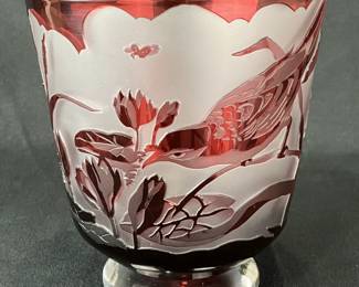 Bohemian Flashed and Etched Ruby Glass Vase