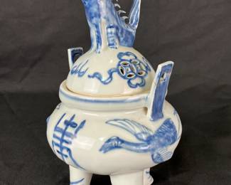 Blue and White Porcelain Footed Incense Burner