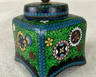 Early Meiji Period Moss Green Japanese Cloisonné Inkwell