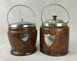 Pair of English Oak Biscuit Barrels
