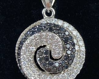 Sterling Silver Black and White Cubic Zirconia Pendant