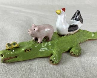 Lynn Bailey Folk Art Pottery Stoneware Alligator