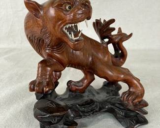 Chinese Carved Wood Tiger Sculpture