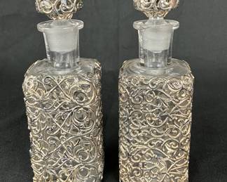 Perfume Bottles with Silver Overlay