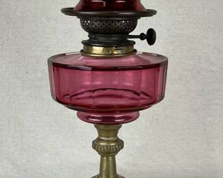 Etched Ruby Glass Oil Lamp
