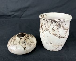 Pair of Horsehair Native American Pottery Vessels