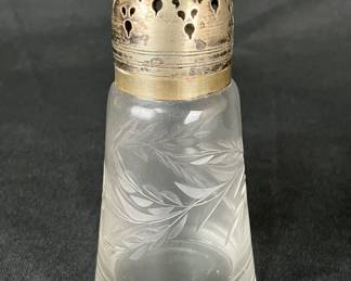 Engraved Glass and Silverplate Muffineer