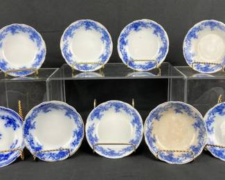 W.H. Grindley Flow Blue Nine Porcelain Bowls