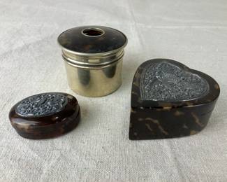 Boxes and Silver Plate Inkwell with Tortoiseshell