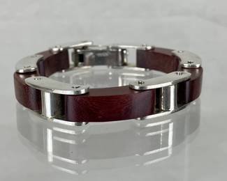 Industrial Sterling and Wood Link Bracelet