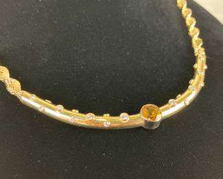 14K Gold Diamond and Yellow Gemstone Necklace