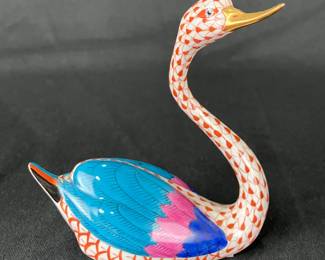 Herend Hungarian Hand-Painted Porcelain Swan Figurine