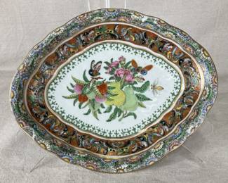 Chinese Qing Dynasty Thousand Butterflies Oval Dish