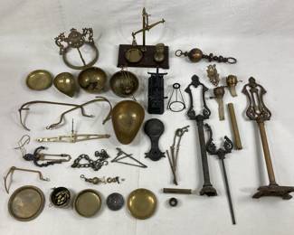 Antique Scale and Lamp Parts Assortment