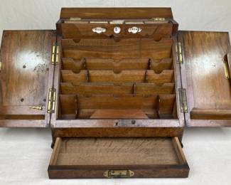 19th Century Burr Walnut Stationary Box (Open)