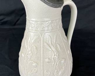 Decorated Pitcher with Pewter Lid, 19th Century