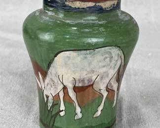 Folk Art Painted Miniature Stoneware Vase