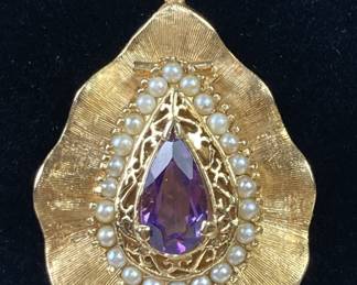 14K Gold Amethyst and Pearl Locket