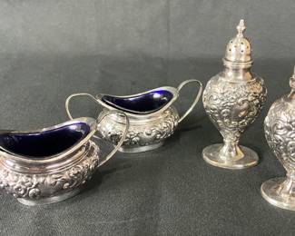 Israel Freeman & Son Ltd. Silverplate Salt Cellars and Pepper Shakers