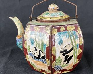 Chinese Enamel Teapot with Panda Motifs