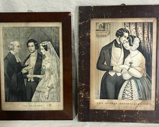 Nathaniel T. Currier Marriage Lithograph Print Pair, 1846
