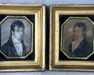 Pair of 19th Century Portrait Paintings in Watercolor