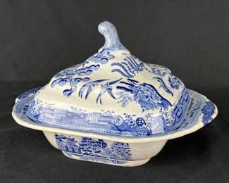English Blue Willow Covered Dish