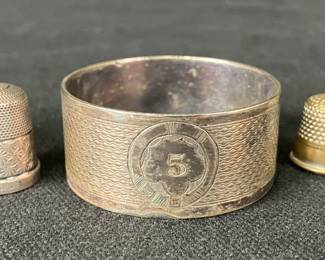 Group of Napkin Ring and Thimbles, Including Some Sterling Silver
