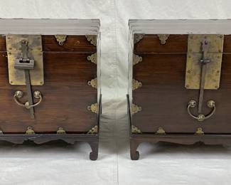 Pair of Chinese Trunks on Stands