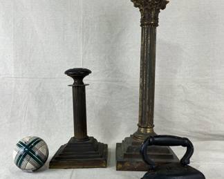 Antique Assortment Featuring Cast Iron and Lamp Bases