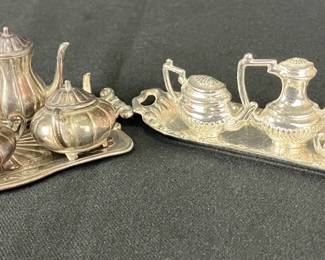 Pair of Miniature Silverplate Tea Services