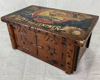 Folk Art Carved Wooden Pedestal with Advertisement