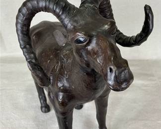 Leather-Embellished Ram Sculpture