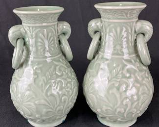 Pair of Celadon Porcelain Vases