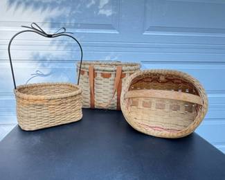61 Setof3AppalachianHandmadeBasketsWoodMetalLeatherDetails