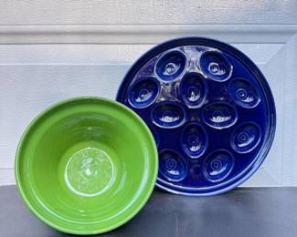65 FiestaWareLotCobaltBlueEggPlateGreenServingBowl