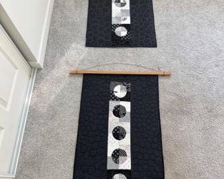 48 PairofBlackWhiteMoonPhaseWallHangingQuilts