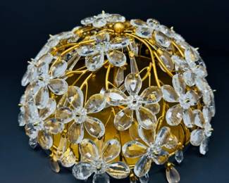 73 GoldMetalGlassFlowerChandelierCeilingMountLightFixture