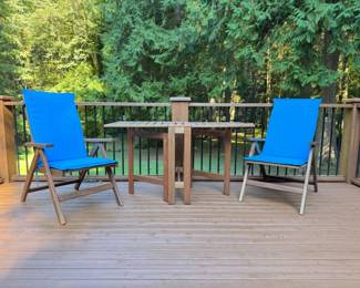56 OutdoorPatioSetFoldingWoodTable2RecliningChairswCushion