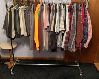 This rack of men’s clothing (sizes L to XXL/ waist 38”-40” - Length 29”-30”) is just a drop in the bucket. All in excellent condition/well taken care of. More images to come.