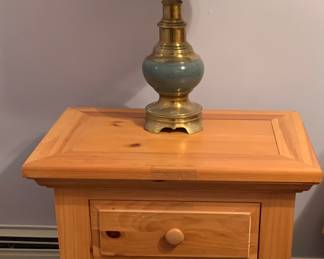 Pine nightstand. Matching lamp in living room pictures.