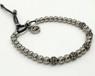 23 MichaelKrosSilverPlatedPlaqueBeadedAdjustableSliderBracelet