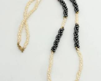 2 14KGoldClaspTwistedFreshwaterRicePearlHematite28Necklace