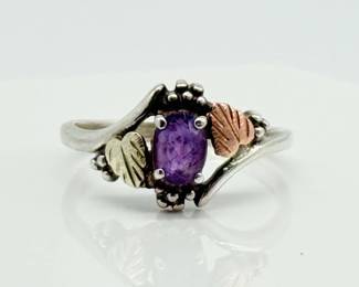 35 12KSterlingBlackHillsPinkGreenwAmethystRing339g