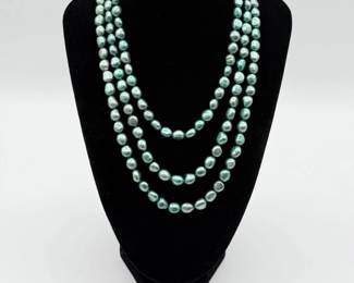 62 SterlingTealGreenFreshwaterCulturedPearlNecklaceEarrings