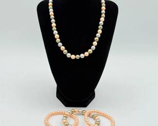 40 HonoraMultiColoredPearlNecklacePeachPearlBraceletEarrings