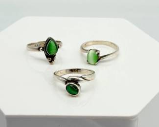 42 SterlingJadeStoneRings